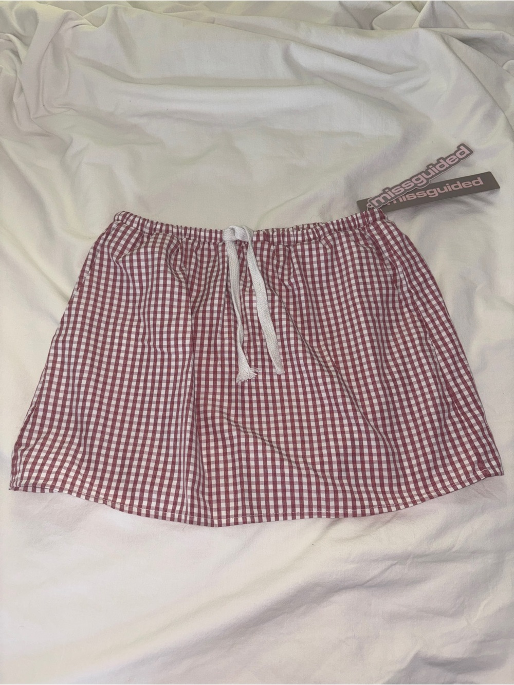 Missguided Red Gingham Drawstring Mini Skirt with White Tie